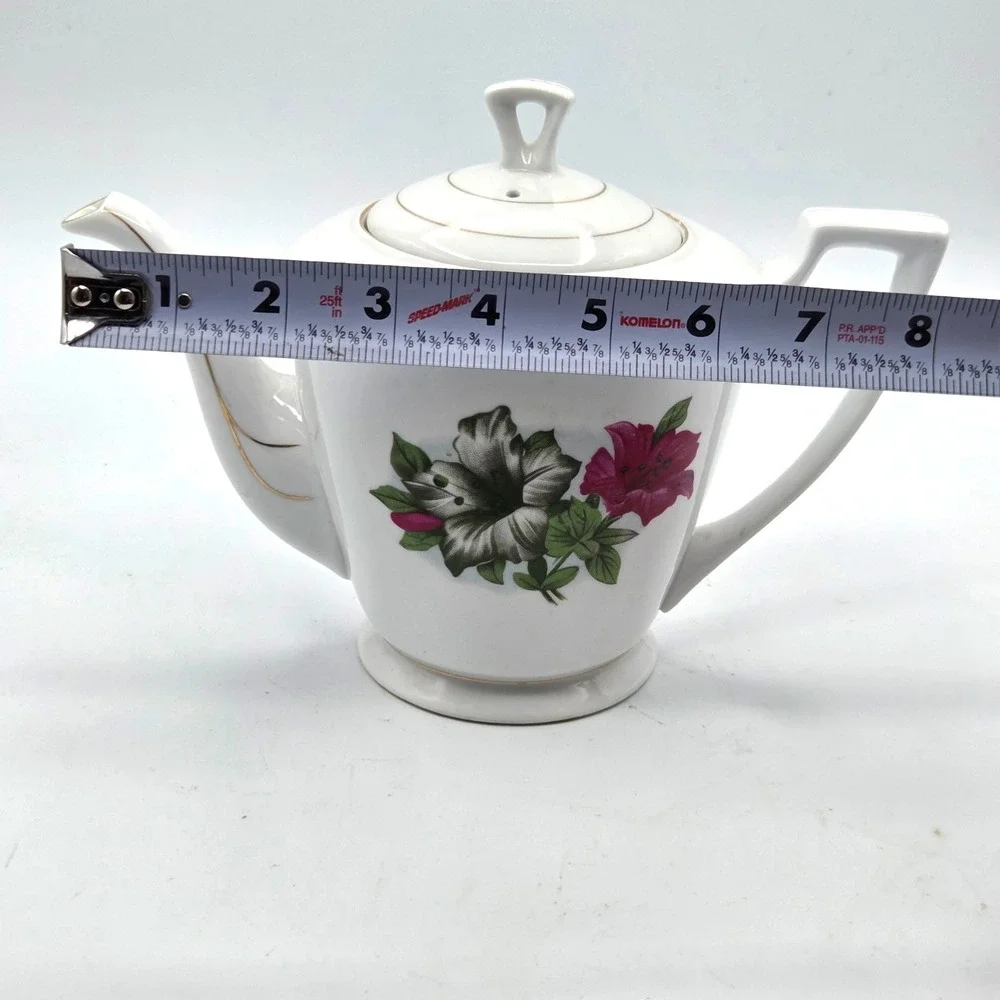 VINTAGE Porcelain Teapot Hibiscus Flowers Delicate Gold Trim
